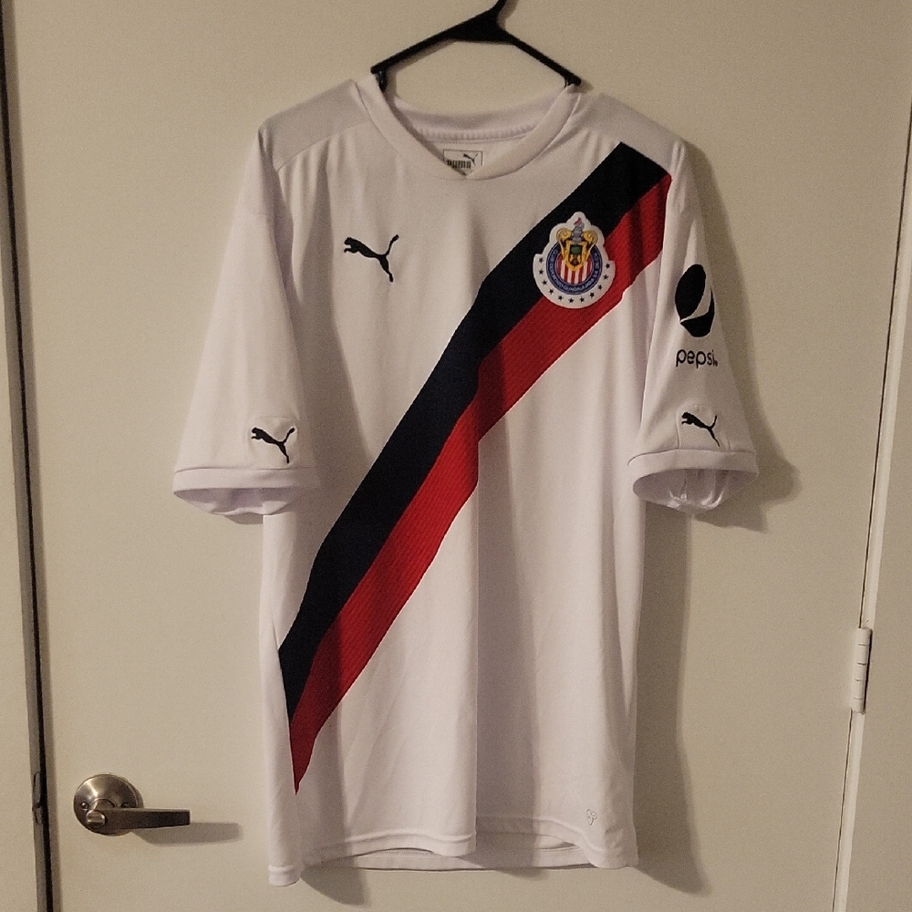 Puma White Red and Navy Chivas Soccer Jersey